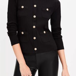 LOFT Ribbed Black Cardigan with Gold Buttons (brand new)